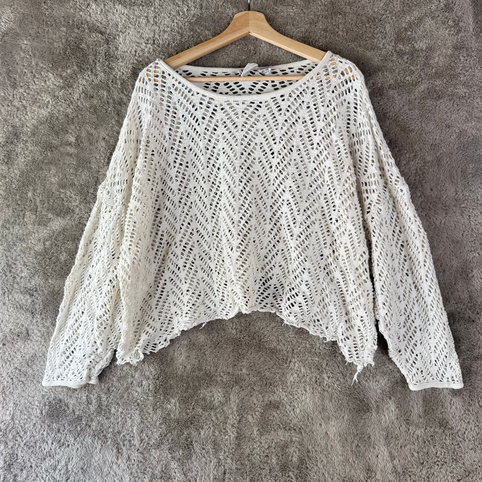 Vintage 90s Jacque & Koko Boho Open Crochet Knit Top Sweater Oversized 26 28